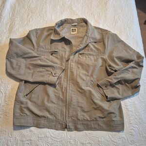 Tilley men's size 2XL taupe jacket brushed nickel zippers 4 zip pockets EUC